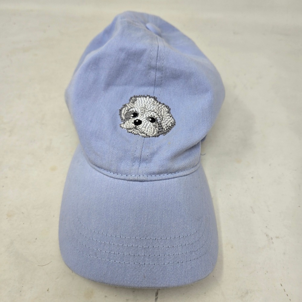 David and Young Light Blue Cotton Baseball Cap Embroidered Dog Puppy Hat